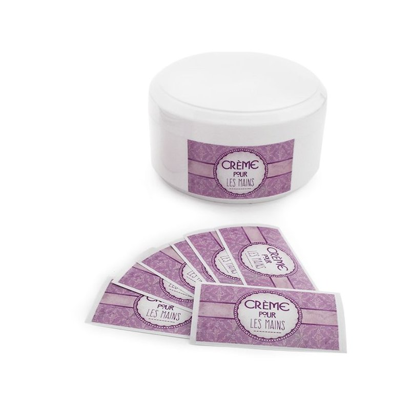 Pegatinas para Packaging, Creme Pour Les Mains, Moradas. Pegatinas para Packaging, Creme Pour Les Mains, Moradas.