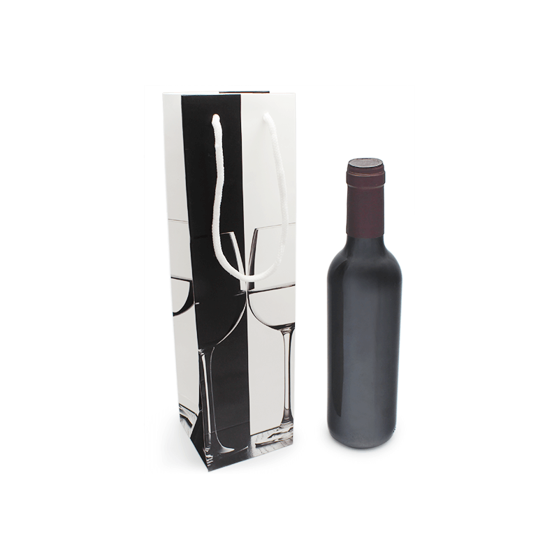 Bolsa vino blanca y negra 3/4 con copas Bolsa vino blanca y negra 3/4 con copas