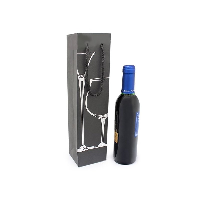 Bolsa para vino 3/8 con copas plateadas Bolsa para vino 3/8 con copas plateadas