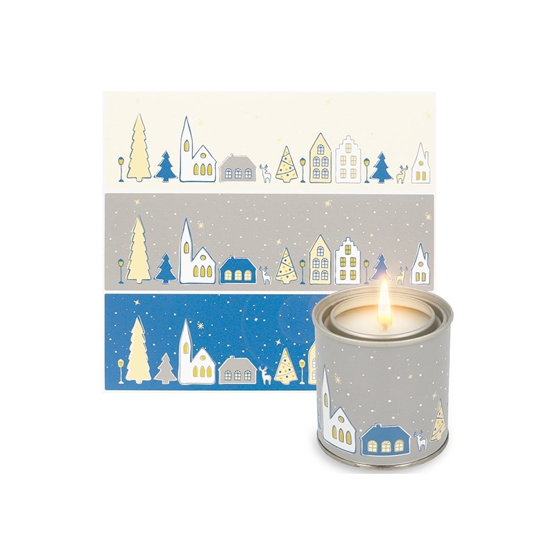 Pegatinas pueblo nevado tonos azules para velas en lata Pegatinas pueblo nevado tonos azules para velas en lata