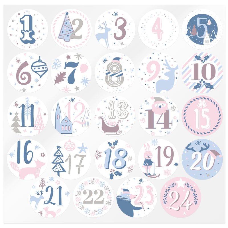 Pegatinas calendario de adviento rosas y azules Pegatinas calendario de adviento rosas y azules