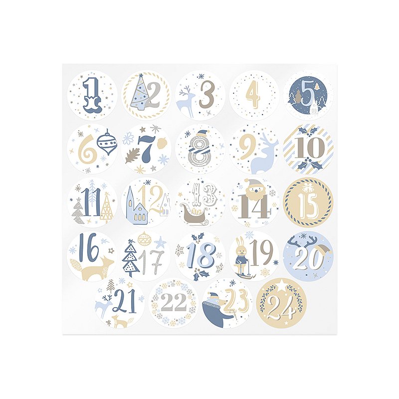 Pegatinas calendario de adviento azules y doradas Pegatinas calendario de adviento azules y doradas
