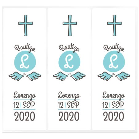Pegatinas azules personalizadas cirio bautizo 