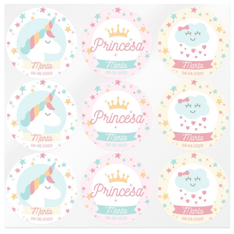 Pegatinas personalizadas unicornio y princesa Pegatinas personalizadas unicornio y princesa