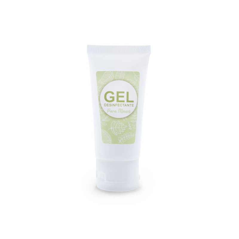 Tubo blanco 50 ml + pegatina gel desinfectante verde Tubo blanco 50 ml + pegatina gel desinfectante verde