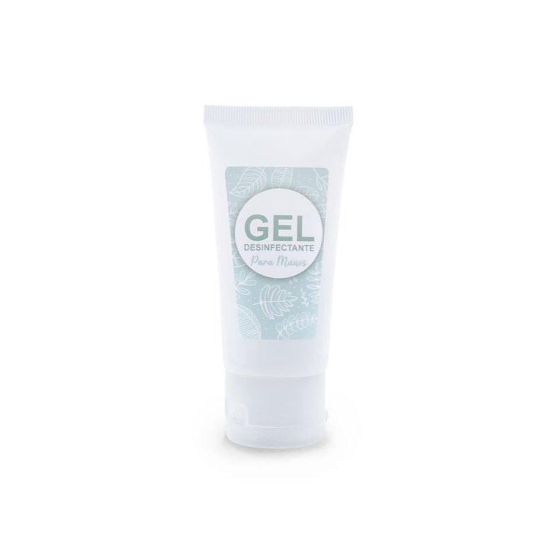Tubo blanco 50 ml + pegatina gel desinfectante azul Tubo blanco 50 ml + pegatina gel desinfectante azul