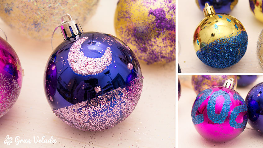 Bolas de Navidad personalizadas con purpurinas de colores